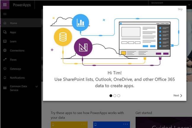 PowerApps, Microsoft's current offering for quick cloud-based applications