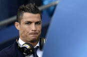 MANCHESTER, UK - Cristiano Ronaldo reacts prior to the UEFA Champions League semi-final game between Manchester City and Real Madrid
