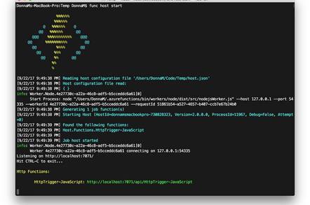 Azure Functions host running locally on a Mac for development