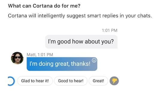 Cortana suggesting Skype conversational response