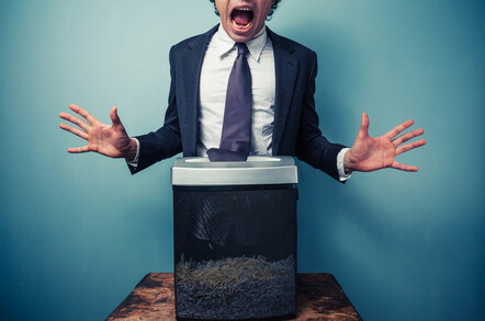 Man gets tie stuck in paper shredder...