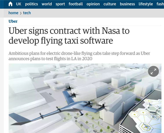 screenshot of guardian coverage of uber flying car