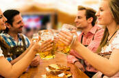 Munich beer hall with pretzels 