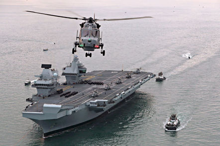 HMS Queen Elizabeth approaching Portsmouth for the first time. Crown copyright