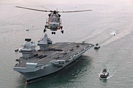 HMS Queen Elizabeth approaching Portsmouth for the first time. Crown copyright HMS Queen Elizabeth approaching Portsmouth for the first time. Crown copyright