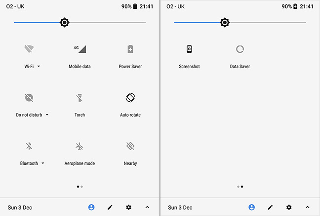 Nokia 8 UI Quick Settings