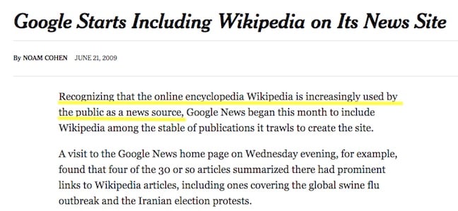 nyt wikipedia as news