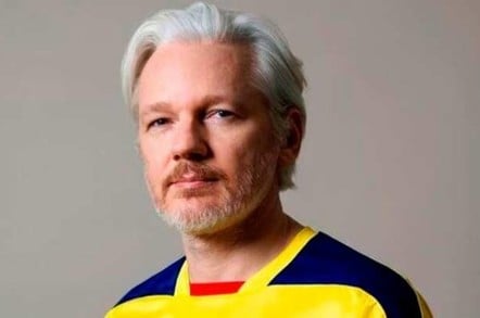 Julian Assange in an Ecuador football shirt