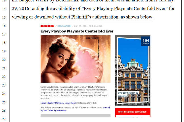 A screenshot of Playboy's lawyers' screenshot of Boing Boing