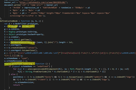 Confiant image of JavaScript fingerprinting code