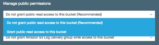 AWS' S3 bucket creation permissions dialog