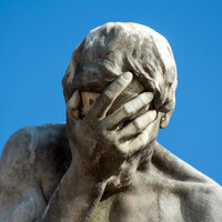 Caïn, a sculpture by Henry Vidal, epic facepalm