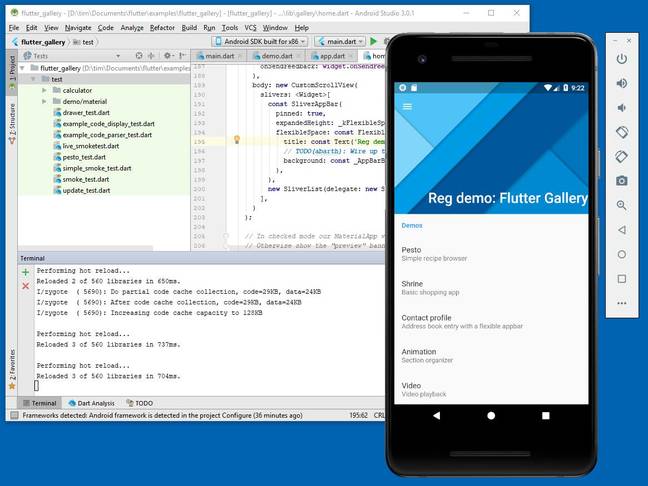 Developing a Flutter app with Android Studio.