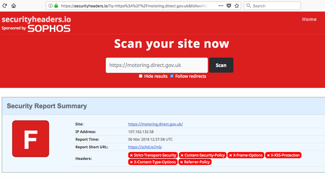 DVLA site securityheaders fail DVLA site securityheaders audit