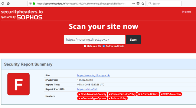 DVLA site securityheaders audit