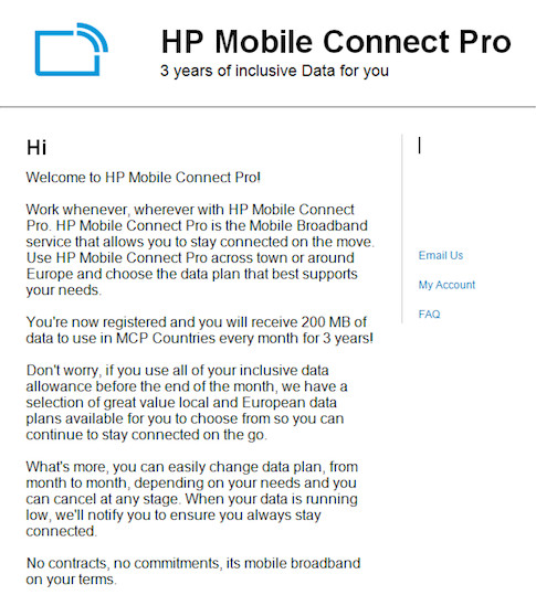 HP Mobile Connect email to customer