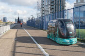A Greenwich Gateway Level 4 driverless pod, seen on Olympian Way, Greenwich. Pic: Gateway Consortium