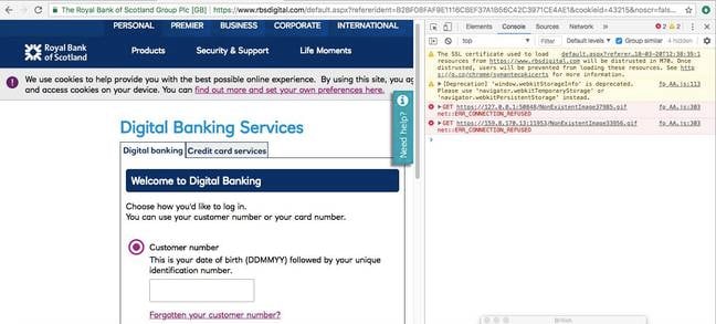 RBS digital cert warning in Google Chrome console