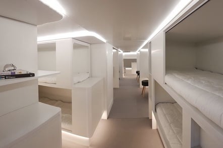 A mockup of Airbus' beds-in-planes-cargo-holds concept