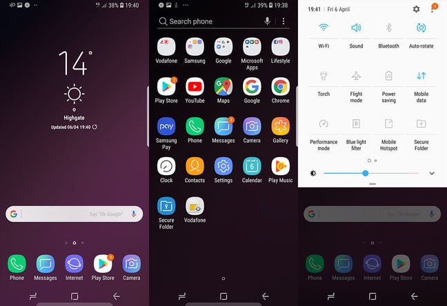 Samsung Galaxy S9 main screens