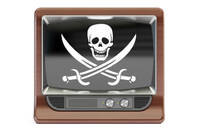 TV set with pirate flag isolated on white background