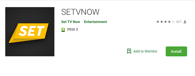 Set TV Now Android app in Google Play Store