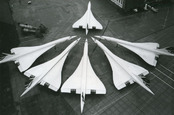 Six parked concordes photo British Airways