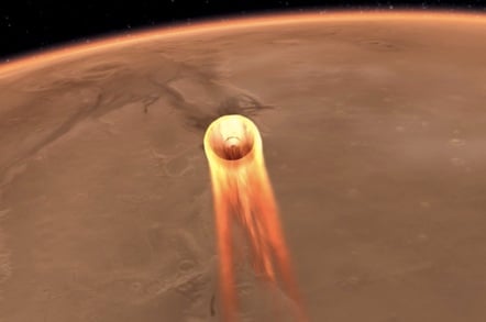 NASA depiction of Mars InSight entering the Martian atmosphere. Image: NASA