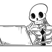 Skeleton at computer