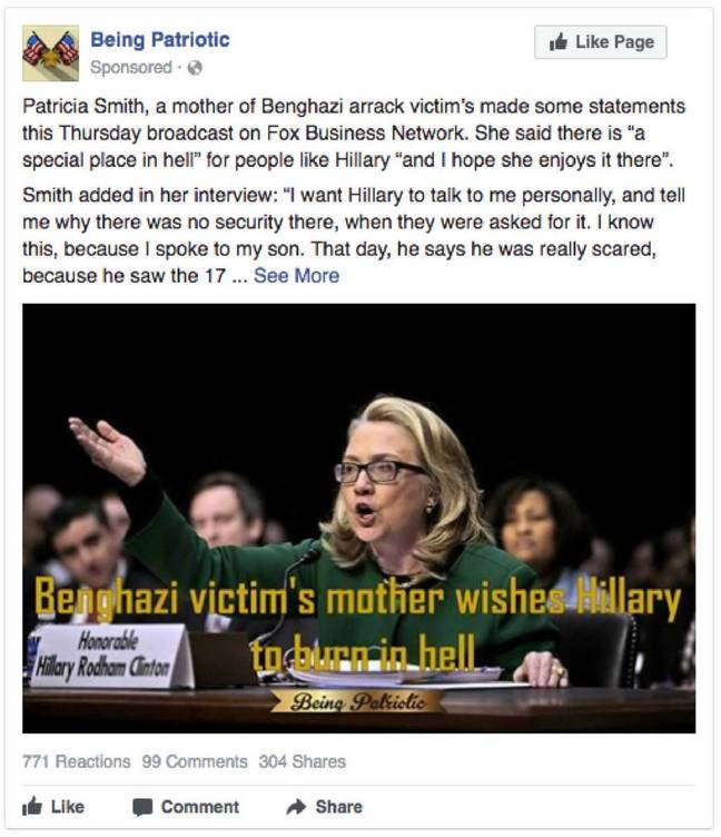 Example Russian Facebook ad released to public by US Congress Example Russian Facebook ad released to public by US Congress