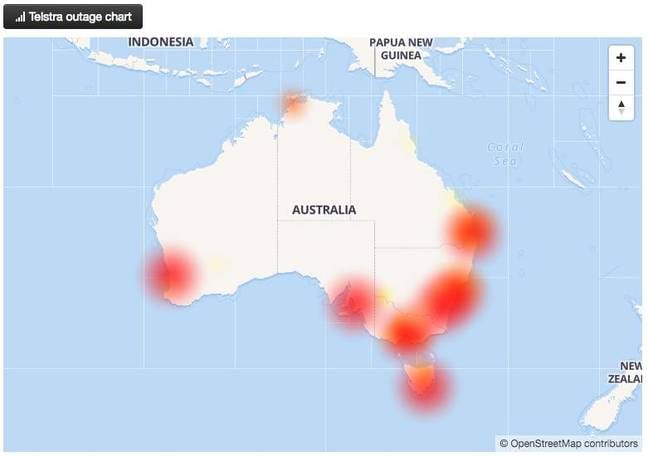 Telstra outage map from AussieOutages screenshot