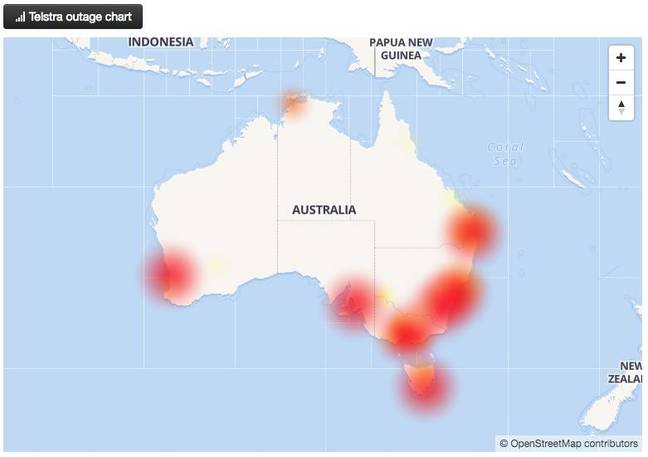 Telstra outage map from AussieOutages screenshot