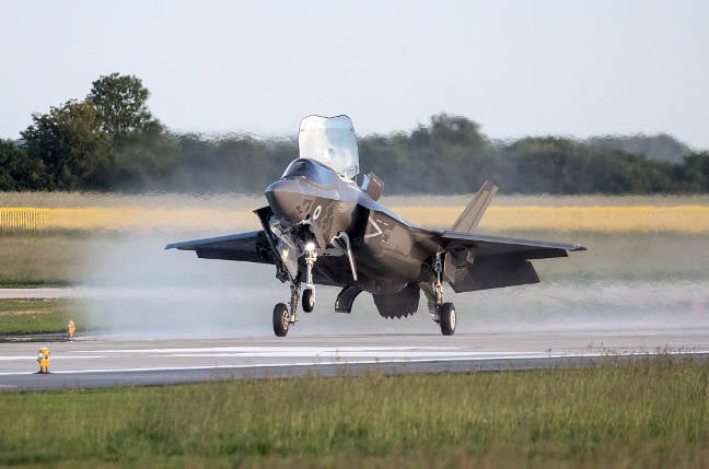 One of the UK's new F-35Bs touches down at RAF Marham after its transatlantic flight. Pic: Crown copyright/MoD