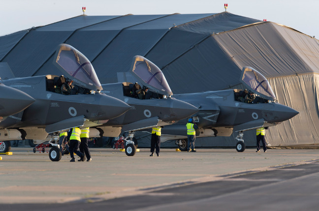 The first four F-35Bs to arrive in the UK pictured on the flight line at RAF Marham. Pic: Crown copyright/MoD