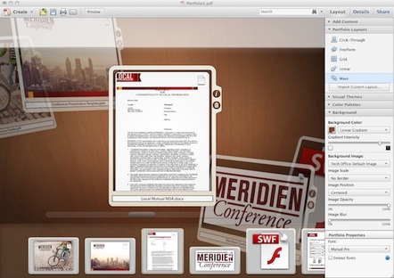 Crucifixes at the ready: Acrobat X Pro made this pretty PDF Portfolio interface possible with the aid of (eek) Flash. Crucifixes at the ready: Acrobat X Pro made this pretty PDF Portfolio interface possible with the aid of (eek) Flash.