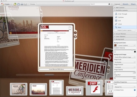 Crucifixes at the ready: Acrobat X Pro made this pretty PDF Portfolio interface possible with the aid of (eek) Flash.