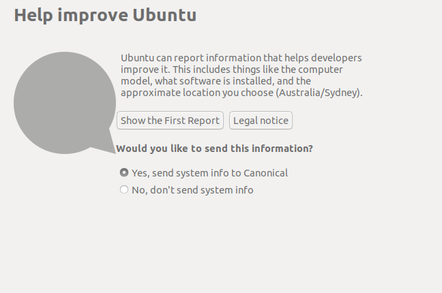 Ubuntu desktop installation data collection choice dialog