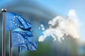 EU flags against cloudy backdrop 