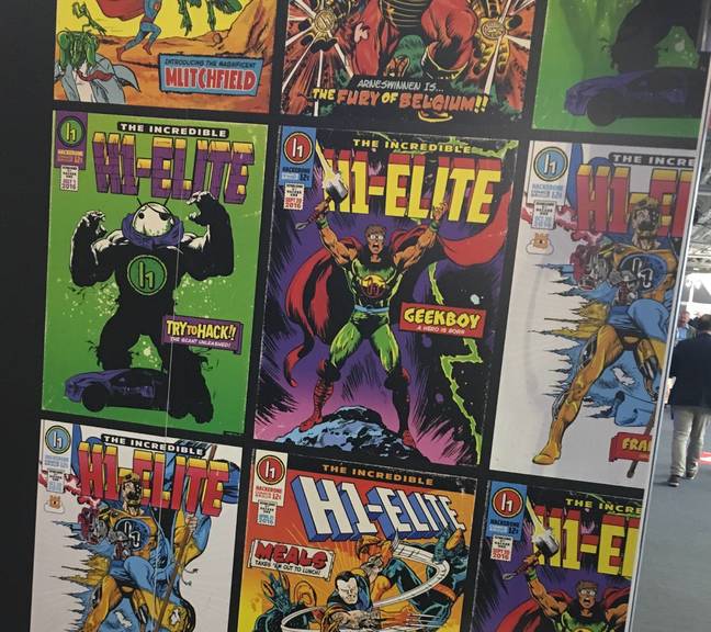 HackerOne does comic book cover mock ups for its top earners [pic: John Leyden at Infosec]