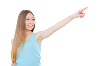 Teenage girl pointing away