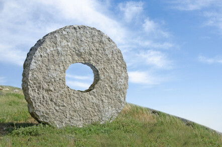 Stone wheel on hillside