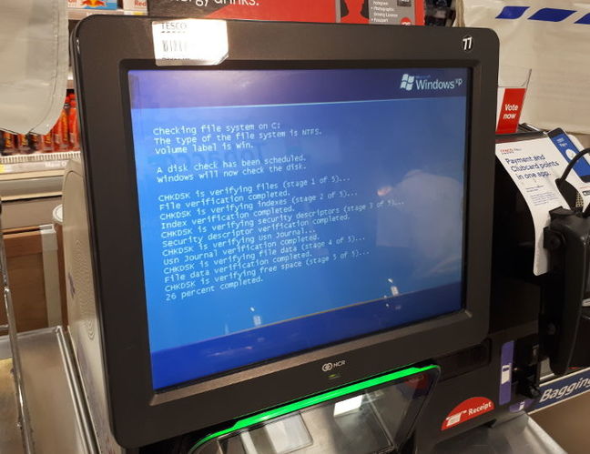 Windows XP running on a Tesco self-checkout