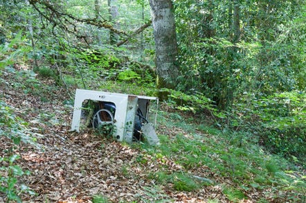 fly tipping a**holes leave washing machine in a forest.