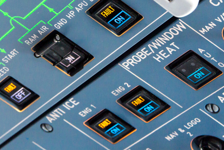 Airbus A320 overhead panel with switches and knobs for controlling various aircraft systems and components