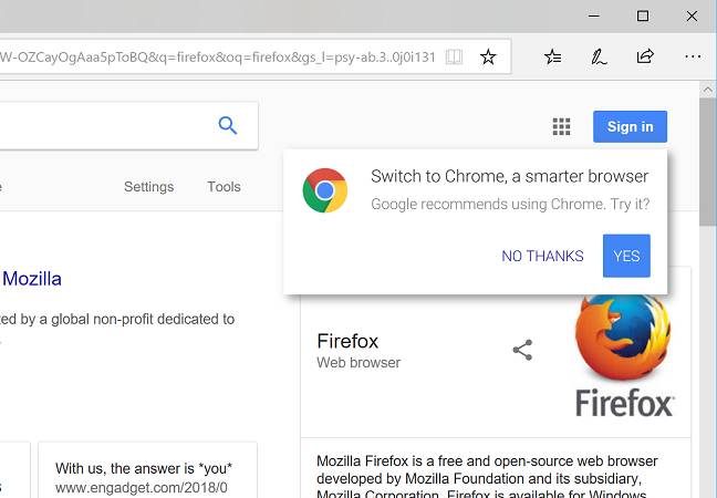 Google prompting to install Chrome