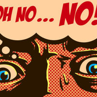 Faux pop art illustration: sweating man thinking "Oh no, no"