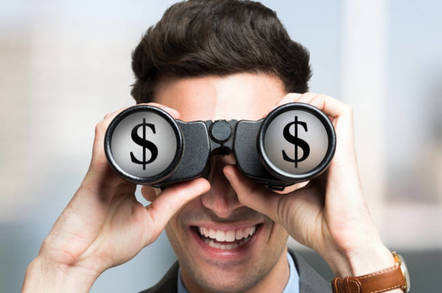 Man with binoculars sees money