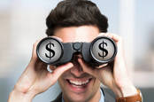 Man with binoculars sees money