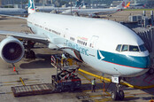 Cathay Pacific jet airplane at Hong Kong International airport 